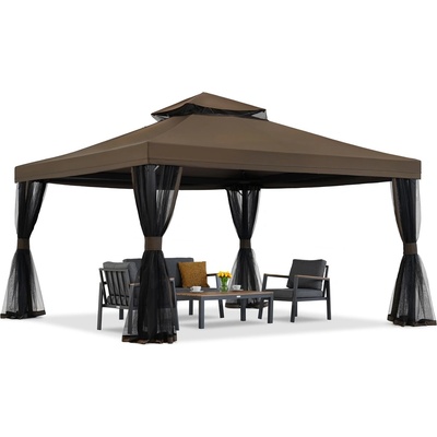 Garden Point Кафяв градински павилион с мрежа против комари Valencia 4x4m Garden Point (GAP1128)