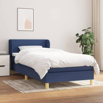 vidaXL Боксспринг легло с матрак, синя, 90x200 см, плат (3126619)