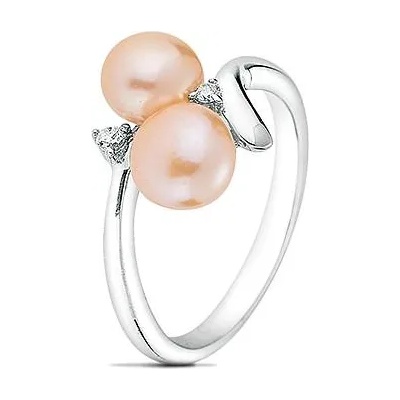 Swan Сребърен пръстен с розови перли и циркони FN693R Swan