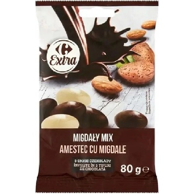 CARREFOUR Mandle v horkej a bielej mliečnej čokoláde Mix 80 g