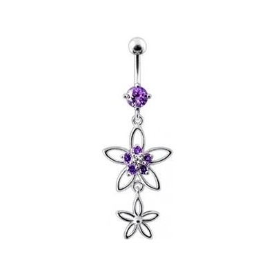 Šperky4U stříbrný piercing do pupíku kytičky BP01215-A