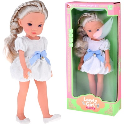 mamido Lovely Girl Roztomilá v bílých šatech s modrou mašlí 33 cm