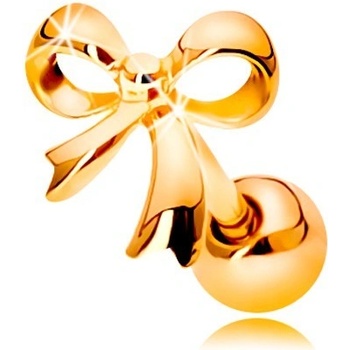 Šperky eshop piercing do ucha v žltom zlate lesklá uviazaná mašlička GG204.14