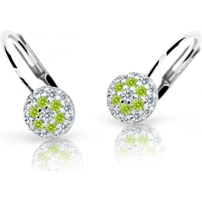 Danfil dětské náušnice C2150 z bílého zlata s kamínky Peridot Green zapínání klapka