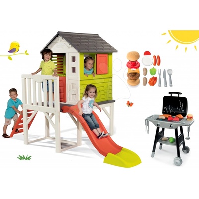 Smoby Set detský domček na pilieroch Pilings House s 1,5 m šmykľavkou+kuchynka Barbecue Grill s doplnkami SM810800-6