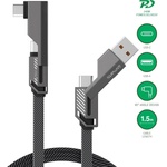 4smarts Качествен USB-C към USB-C кабел и USB-C към USB-C адаптер - 4smarts ComboCord Flat Right Angle USB-C to USB-C Adapter Cable 240W (тъмносив) (150 см) (541457)