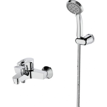 Inter Ceramic Стенен смесител за вана и душ ICF 660632C Runde, месинг, хром, с подвижен душ, държач и шлаух, 11.5x17.1см (6606320)