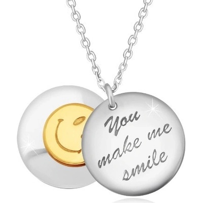 Šperky eshop Stříbrný dva vypouklé kruhy nápis You make me smile smajlík R29.25