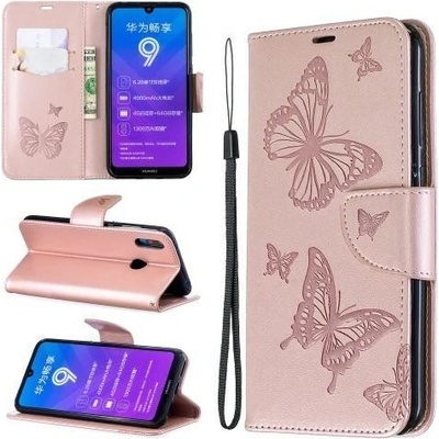 Pouzdro Butterfly PU kožené peněženkové Huawei Y7 (2019) - růžovozlaté – Zboží Živě