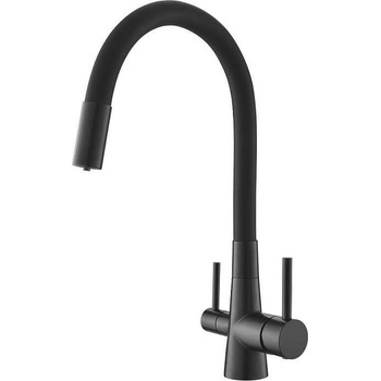 Inter Ceramic Смесител за кухня icf 7107801b, месингов, черен мат, с превключвател, 23.4х38.1см (7107801b)