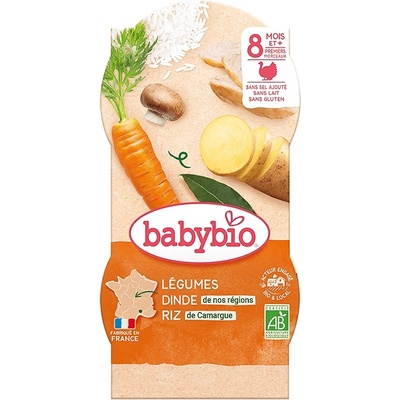 Babybio Био меню Babybio - Пуешко и ориз, 8 м+, 2 х 200 g (3288131520506)