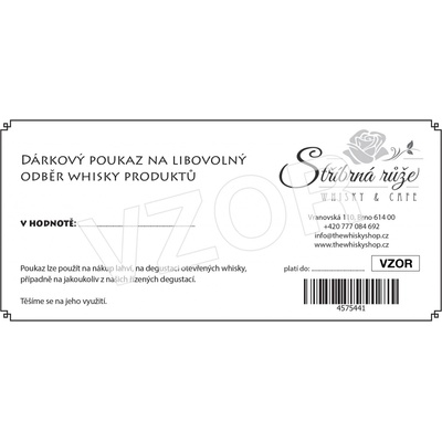 Dárkový poukaz na libovolný odběr whisky produktů v hodnotě 2000 Kč