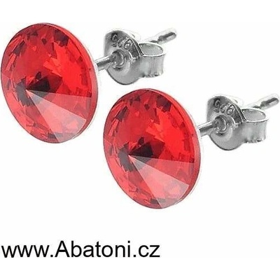 Swarovski Elements Rivoli vlepený krystal stříbrné náušnice pecky puzety červené kulaté 51037.3 Light Siam červená