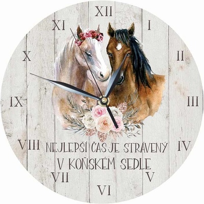 Dřevěné nástěnné hodiny 24 cm pro milovníky koní