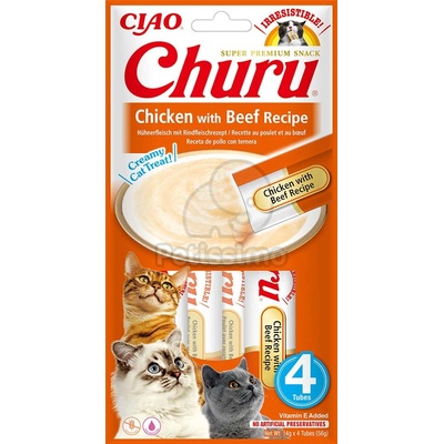 INABA Cat Ciao Churu кремообразан храна за котки - пилешко, говеждо 4 x 14 г