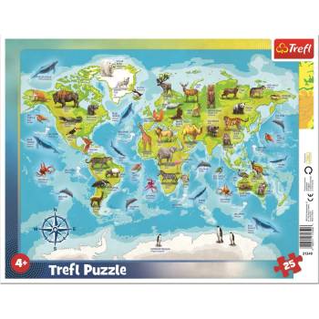 Trefl - Puzzle World Map with Animals - 1 - 39 piese