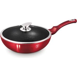 Berlinger Haus Уок тиган със стъклен капак Metallic Line Burgundy 28cm 55598 (BH/1265NN)