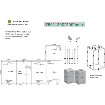 BudBox PRO Medium 75x120x200cm bílý