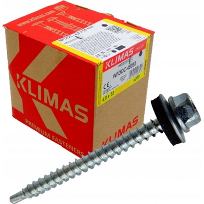 Samořezný střešní farmářský šroub KLIMAS 4,8 x 55 mm bez laku s podložkou EPDM (200 ks/bal)