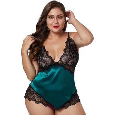 Green Lace Silky Satin Plus Size Chemise