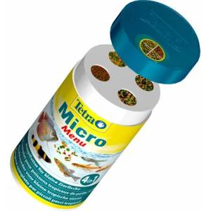 TETRA Micro Menu - пълноценна хранителна смес с четири вида храна в отделни отделения. За малки риби, които се хранят в различни региони на водата - 100 мл