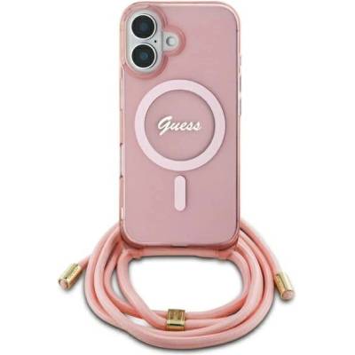 GUESS Калъф Guess Crossbody Cord Script MagSafe за iPhone 16 - розов (3666339345884)