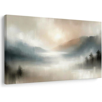 Obraz mlhavé hory a jezero - 120x80