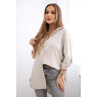 Fashionweek košeľová blúzka z ľahkej a príjemnej bavlny K65622 béžová
