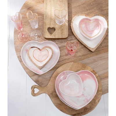 J-Line by Jolipa Set 2 ks růžová skleněná miska ve tvaru srdce Heart 15 x 115 x 5,5 / 12 x 12 x 5 cm