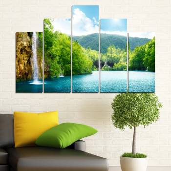Vivid Home Картини пана Vivid Home от 5 части, Водопад, Канава, 160x100 см, 5-та Форма №0224