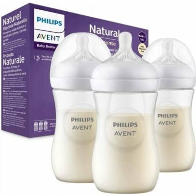 Avent flaša Natural Response 260 ml priehľadná cumlík pre podporu rytmu pitia 1x3 ks