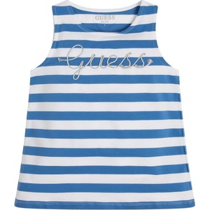 GUESS Раиран потник за момиче в бяло и синьо със сребрист надпис Guess