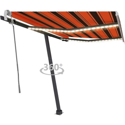 vidaXL Ručně zatahovací markýza s LED 300 x 250 cm oranžová a hnědá