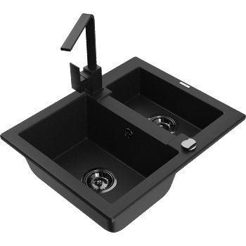 Mexen Carlos гранитна мивка с 1, 5 камери с кухненски смесител Rita, черен - 6518-77-670300-70-B (6518-77-670300-70-B)