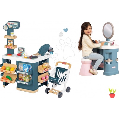 Smoby Set obchod elektronický s váhou a skenerom Super Market a kozmetický stolík so stoličkou a zrkadlom