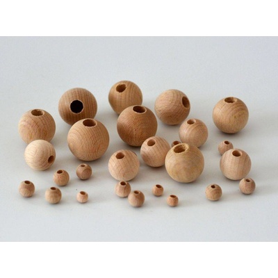 Dřevěné bukové kuličky s polodírkou průměr 25 mm (průměr dírky 6 mm/hloubka dírky 15 mm)