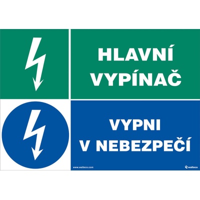 Walteco Hlavní vypínač/vypni v nebezpečí, 297x210mm, formát A4, samolepka , 20175