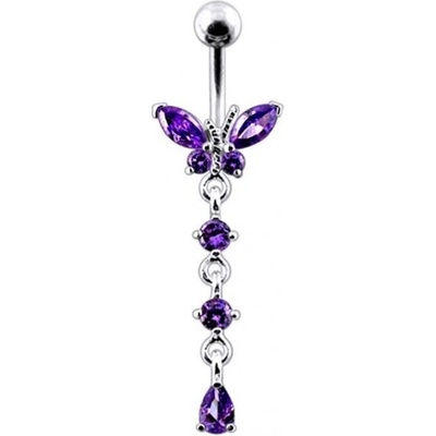S4U Stříbrný piercing do pupíku motýlek (fialová) BP01302-A