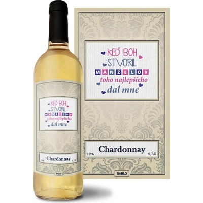 Sablio Keď Boh stvoril manželov Chardonnay biele suché víno 12 % 0,75 l (čistá fľaša)