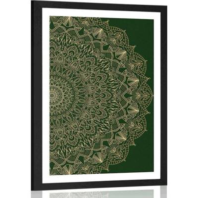 Plakát s paspartou detailní ozdobná Mandala v zelené barvě - 40x60 silver