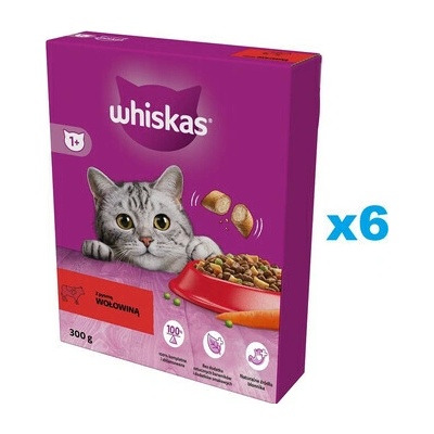 WHISKAS Adult mačky s lahodným hovädzím mäsom 6 x 300 g