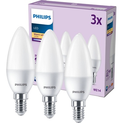 Philips 3x LED svíčková žárovka E14 B35 4,9W = 40W 470 lm 2700K teplá bílá matná