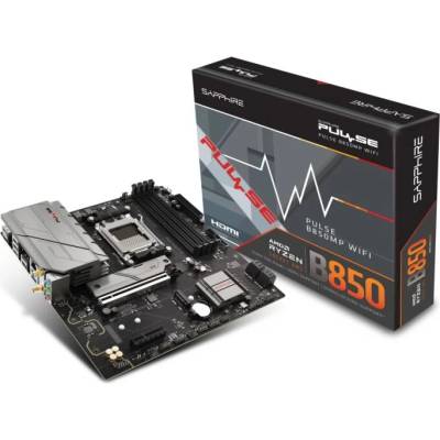 Дънна платка Sapphire Pulse B850M WiFi, B850, AM5, DDR5, PCI-E 5.0 (DP&HDMI), 4x SATA 6Gb/s, 2x M. 2 slots, 2x USB 3.2 Gen 1 Type-A, 2.5GbE LAN, Wi-Fi 6, Bluetooth 5.3, Micro ATX (52123-04-40G)
