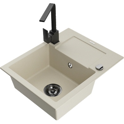 Mexen Enzo кухненска мивка от гранит с 1 отделение с сушилник и кухненски смесител Rita, бежов - 6506-69-670300-70 (6506-69-670300-70)