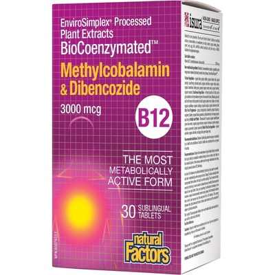 Natural Factors BioCoenzymated Methylcobalamin & Dibencozide B12, 3000 mcg, 30 таблетки, Natural Factors