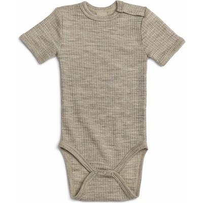 Merino body dětské krátký rukáv hnědé nature melange Smallstuff