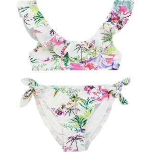 GUESS Многоцветен бански от две части с къдрички за момиче Guess