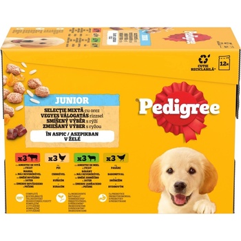 Pedigree Junior kuracie & jahňacie & hydinové & hovädzie s ryžou v želé 12 x 100 g