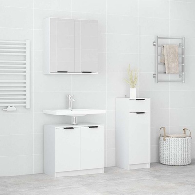 vidaXL Комплект мебели за баня от 3 части, бял, инженерно дърво (3115868)