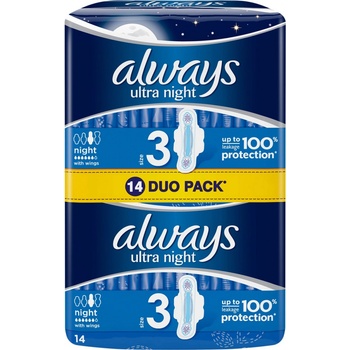 Always Ultra Duo Night New vložky s krídelkami 14 ks